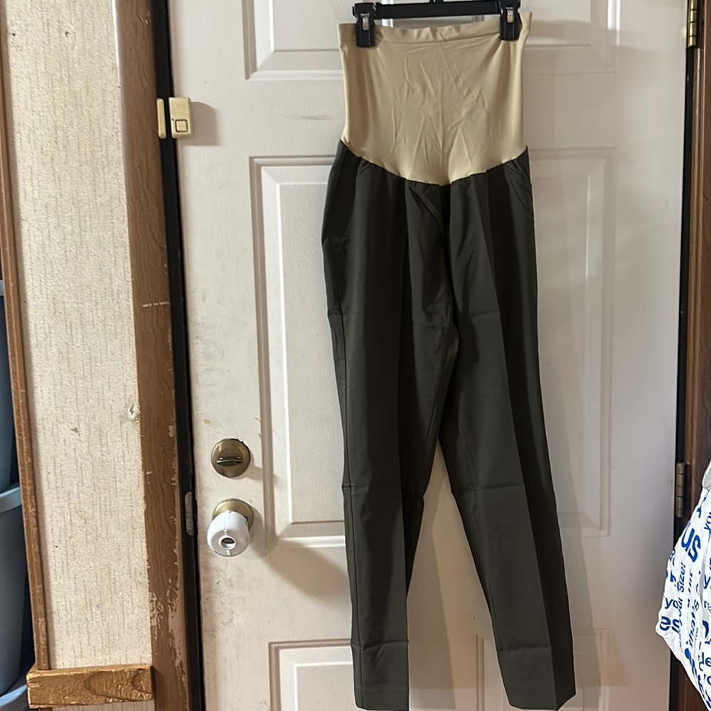 MOTHERHOOD MATERNITY DRESS PANTS: OLIVE GREEN: NEW WITH TAGS: SIZE XL